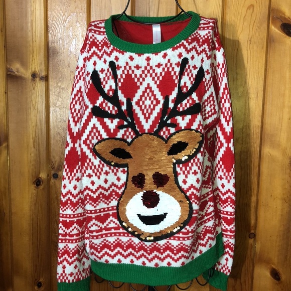 No boundaries reindeer ugly sweater Ladies Christmas Sweater Sequin Reindeer XL​ - Picture 5 of 6